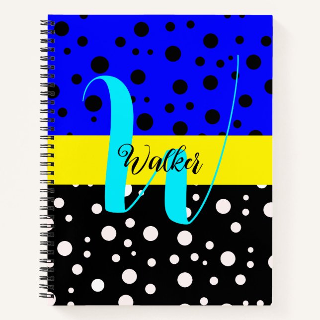 Aesthetic Black & Blue Colour - Name Monogrammed Notebook (Front)