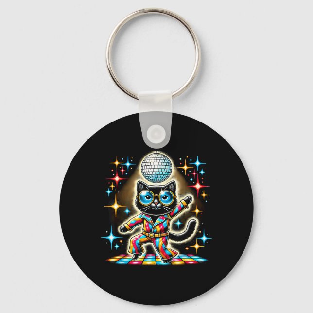 Aesthetic Black Cat Disco Key Ring (Front)
