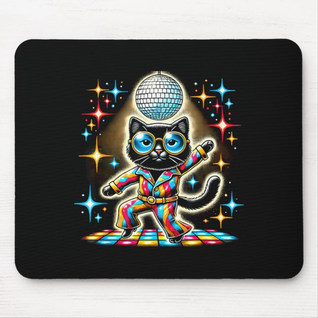 Aesthetic Black Cat Disco Mouse Mat (Front)