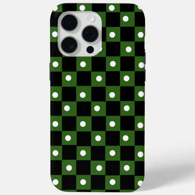 Aesthetic black green checkerboard with retro dot Case-Mate iPhone case (Back)