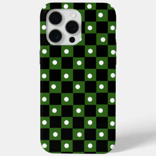 Aesthetic black green chequerboard with retro dot iPhone 15 pro max case