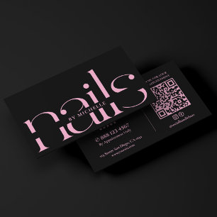 Aesthetic Black Pink Nails Studio Nail Technician Business Card