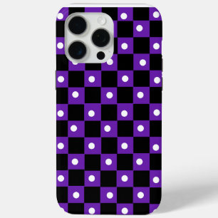 Aesthetic black purple chequerboard with retro dot iPhone 15 pro max case