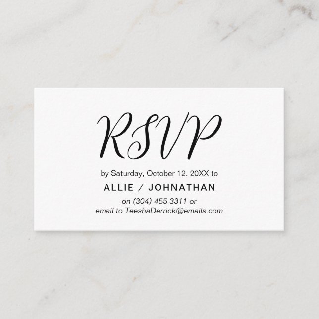 Aesthetic Black Script, Wedding RSVP respond Enclosure Card (Front)