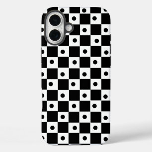 Aesthetic black white checkerboard with retro dots iPhone 16 plus case