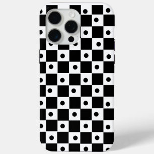 Aesthetic black white chequerboard with retro dots iPhone 15 pro max case