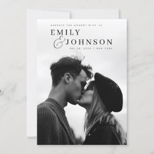 Aesthetic Black & White QR Code Photo Wedding  Invitation