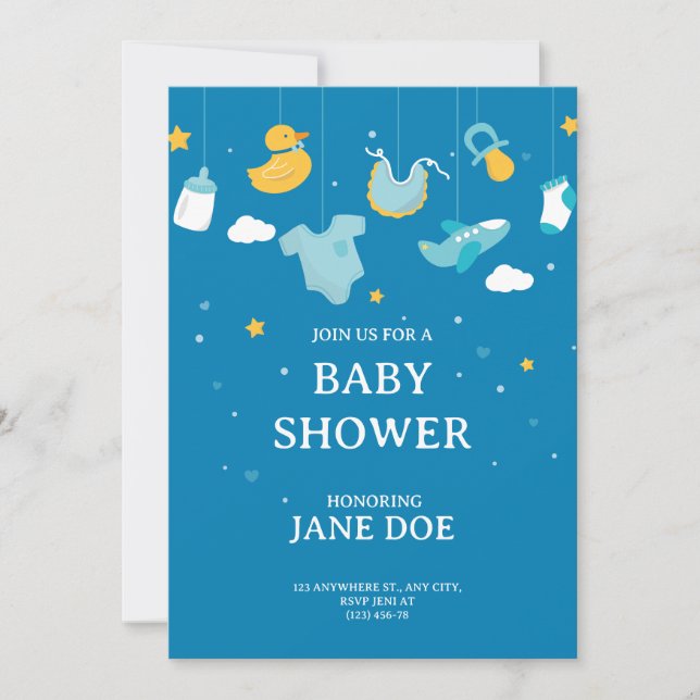 Aesthetic Blue Baby shower invitation Card (Front)