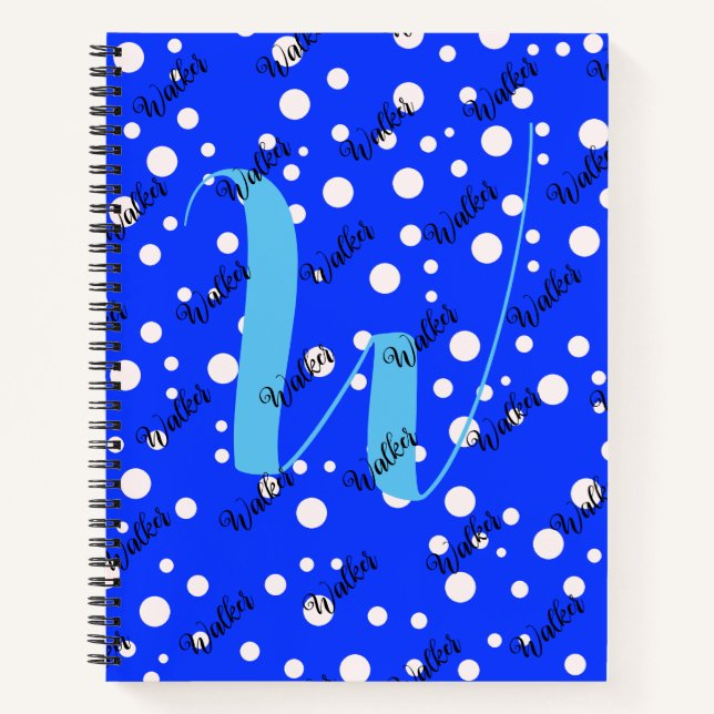 Aesthetic Blue Colour - Initial Name Monogrammed Notebook (Front)