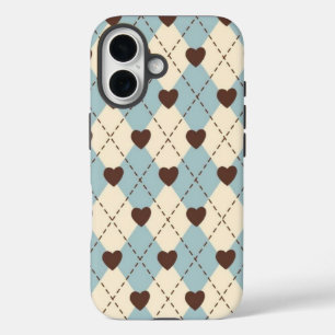 Aesthetic Blue,Cream Argyle Heart Pattern cover