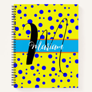 Aesthetic Blue Dots & Yellow Colour - Name Monogra Notebook