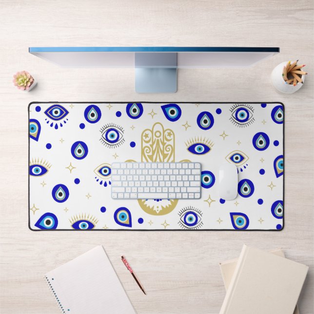 Aesthetic Blue Evil Eye Greek Turkish Eye Desk Mat (Office 1)