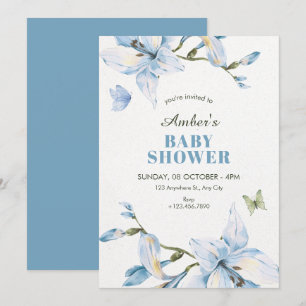 Aesthetic blue flower bloom baby shower invitation