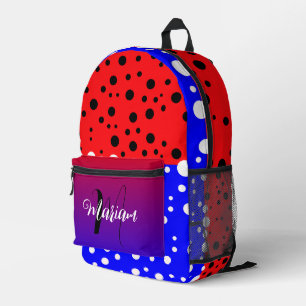 Aesthetic Blue & Red Colour - Cool Name Monogram Printed Backpack