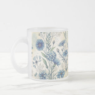 Aesthetic Blue Wildflowers Frosted Glass Coffee Mug
