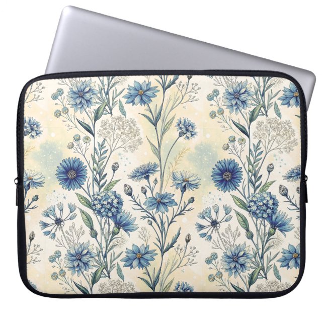 Aesthetic Blue Wildflowers Laptop Sleeve (Front)