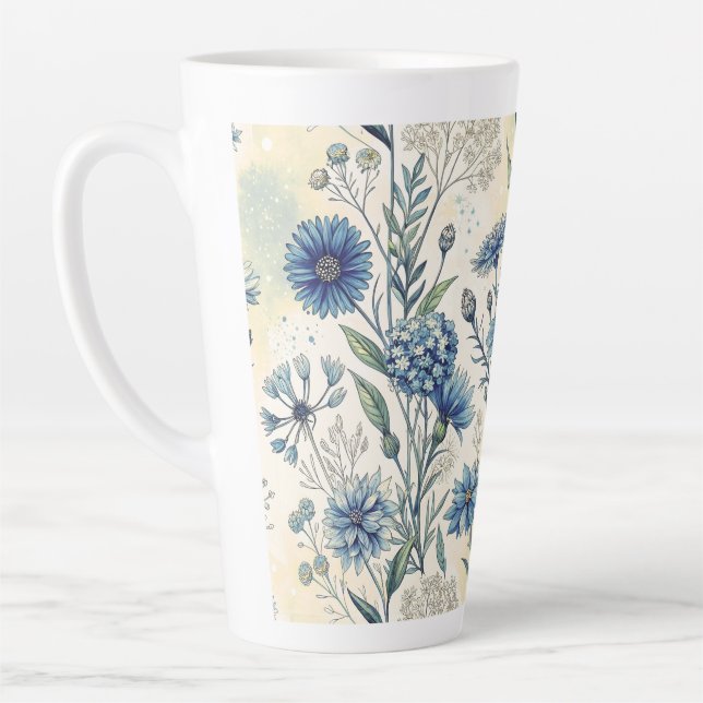 Aesthetic Blue Wildflowers Latte Mug (Left)