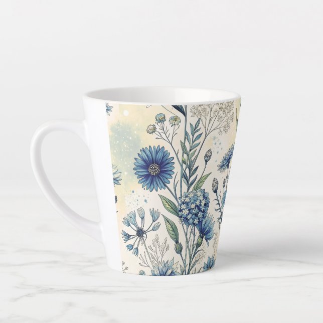 Aesthetic Blue Wildflowers Latte Mug (Left)