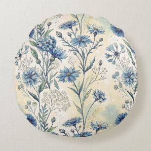 Aesthetic Blue Wildflowers Round Cushion