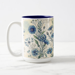 Aesthetic Blue Wildflowers Two-Tone Coffee Mug