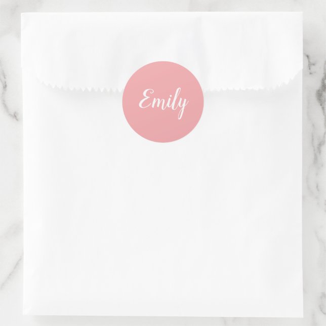 Aesthetic Blush Pink and White Girly Script Name Classic Round Sticker (Bag)