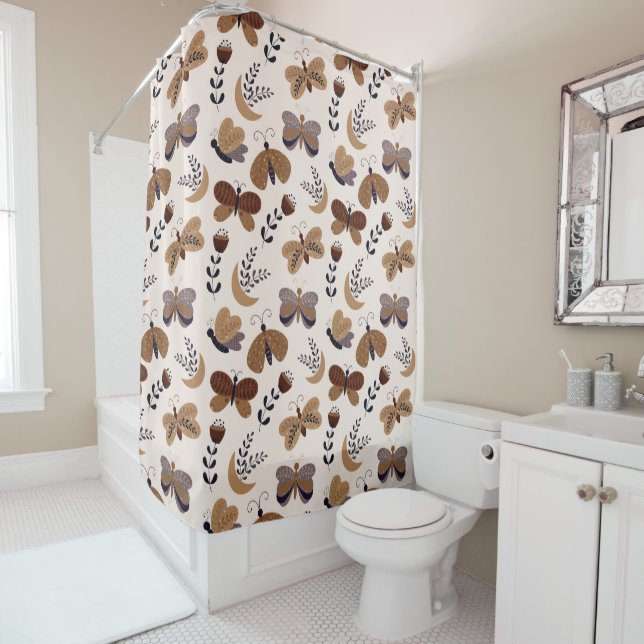 Aesthetic Boho Butterflies With Leaves Spring Shower Curtain (In Situ)