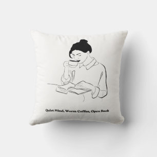 Aesthetic Book and Coffee Line Art T-Shirt Cushion