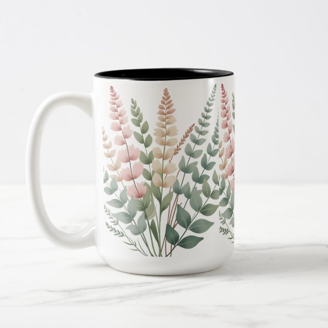 ​Aesthetic Botanical Ferns Floral Pattern Coffee M Two-Tone Coffee Mug (Left)
