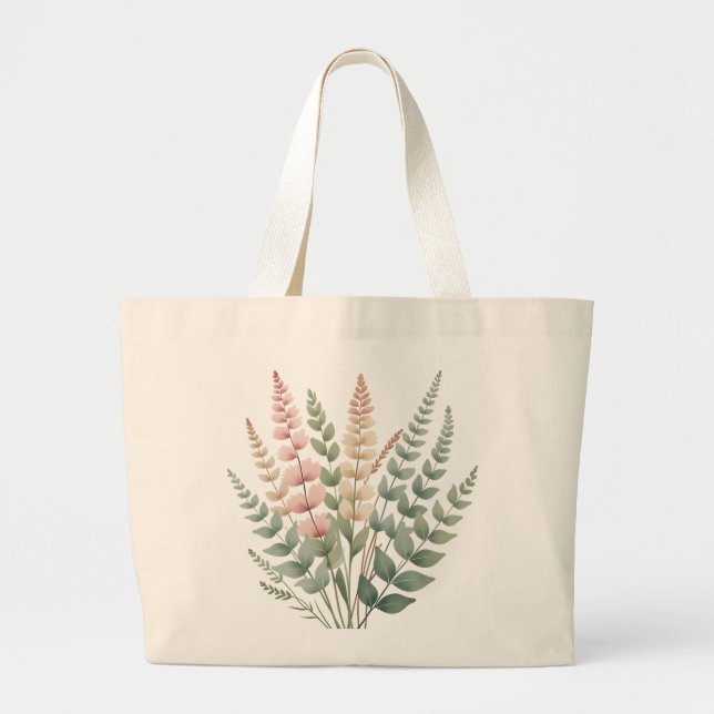 Aesthetic Botanical Ferns Floral Pattern Tote Bag (Front)