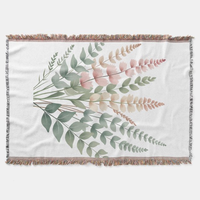 ​Aesthetic Botanical Ferns Floral Pattern Woven Th Throw Blanket (Front)