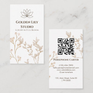 Aesthetic Botanical Golden Floral Soft Beige Clean Business Card