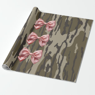 Aesthetic Bottomland Camo Baby Pink Ribbons & Bows Wrapping Paper