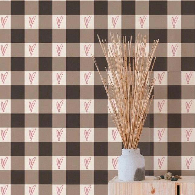 Aesthetic Brown Heart Gingham Texture Wallpaper (Creator Uploaded)