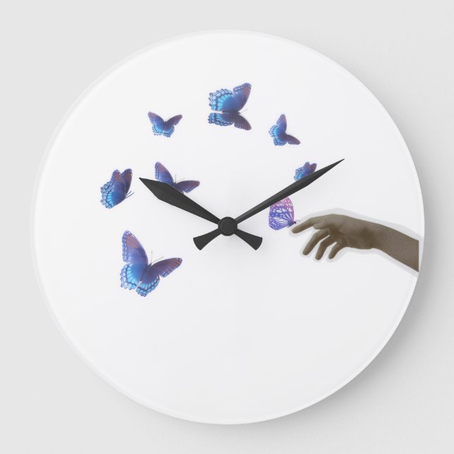 Aesthetic Butterfly Hand Freedom Surreal Sticker Large Clock (Front)