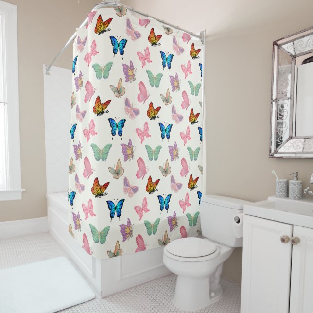 Aesthetic Butterfly seamless pattern Shower Curtain (In Situ)