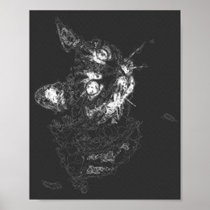 aesthetic cat abstract fine line modern art poster