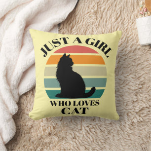 Aesthetic Cat Silhouette Retro Throw Pillow
