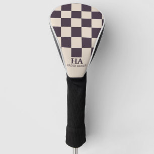Aesthetic Chequered Retro Monogrammed Initials Golf Head Cover