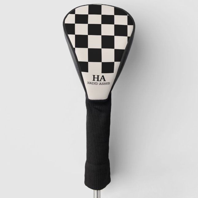 Aesthetic Chequered Retro Monogrammed Initials  Golf Head Cover (Front)