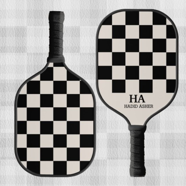 Aesthetic Chequered Retro Monogrammed Initials  Pickleball Paddle (Creator Uploaded)