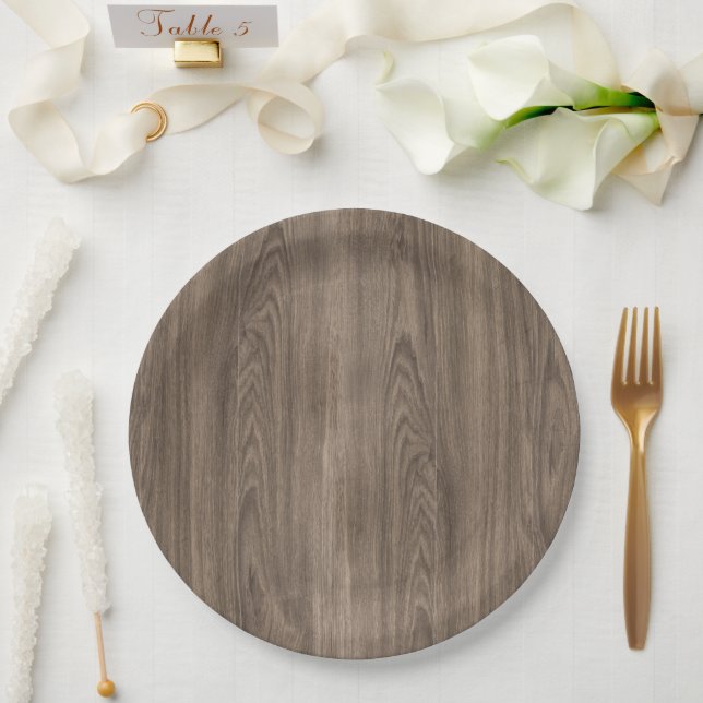 Aesthetic chic dark brown wood design paper plate (Wedding)