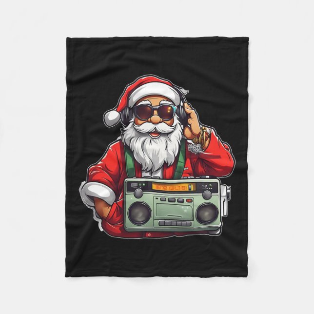 Aesthetic Christmas 90's Hip Hop Radio Santa Boomb Fleece Blanket (Front)