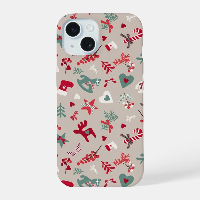 Aesthetic Christmas Pattern Tree Candy iPhone 15 Case (Back)