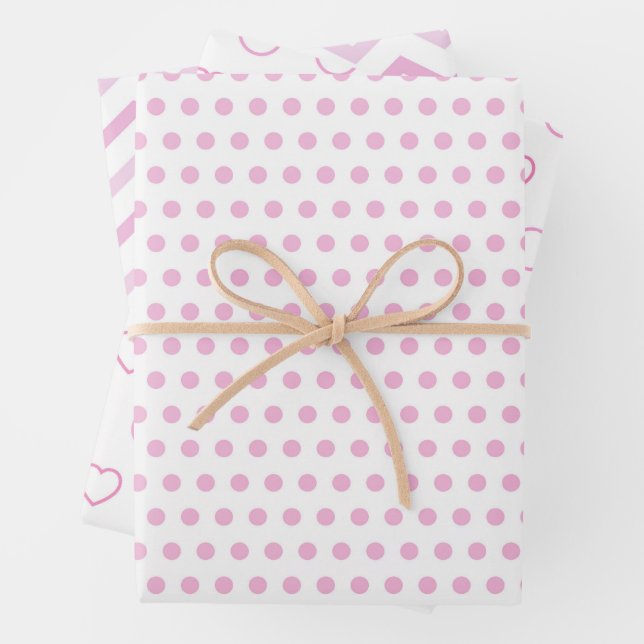 Aesthetic Christmas Pink Polka Pattern  Wrapping Paper Sheet (In situ)