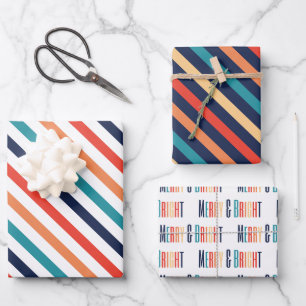 Aesthetic Christmas Retro Stripes Colourful Lines  Wrapping Paper Sheet