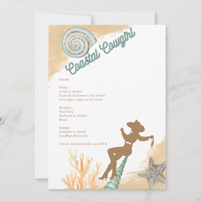 aesthetic coastal cowgirl bachelorette weekend invitation (Back)