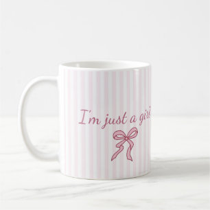 Aesthetic Coffee Mug - Pastel Pink Stripes & Bow