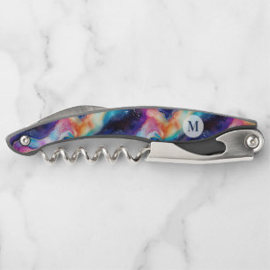 Aesthetic colourful agate glitter texture monogram corkscrew