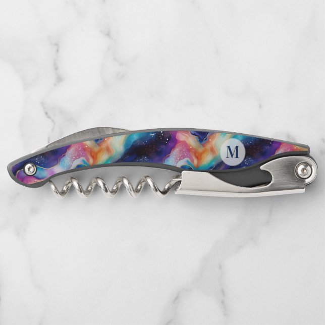 Aesthetic colourful agate glitter texture monogram corkscrew (Back)