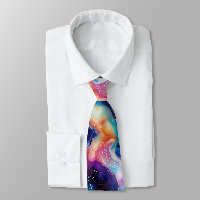 Aesthetic colourful agate rainbow glitter texture tie (Tied)